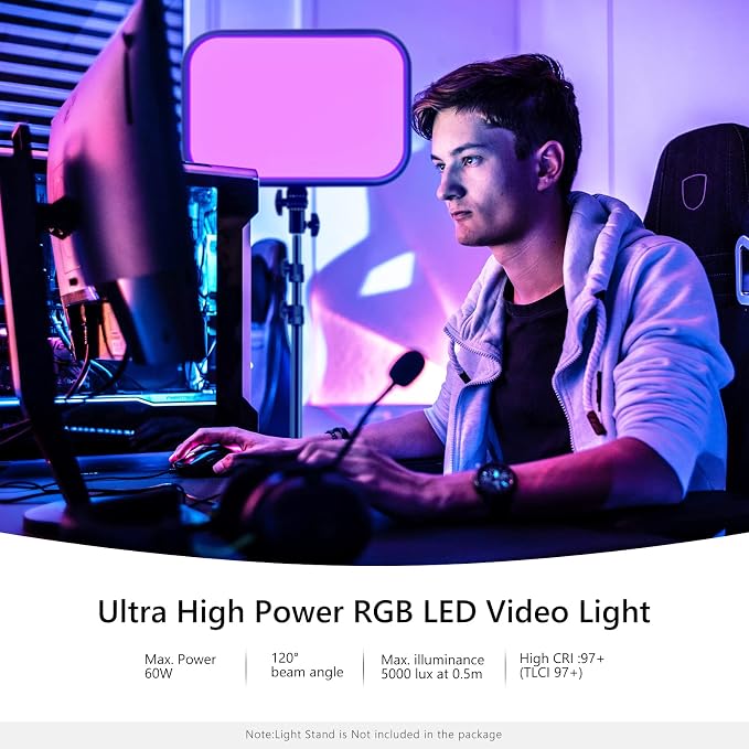 NEEWER 18.3" RGB LED Video Light Panel with APP Control, 360°Full Color, 1 Pack 60W Dimmable 2500K~8500K RGB LED Panel CRI/TLCI 97+ with 17 Special Scenes Effect for Game YouTube Zoom Photography - Image 2