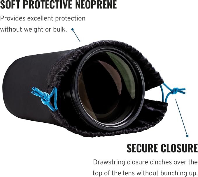 Tenba Tools Soft Lens Pouch 12x5 in. (30x13 cm) — Black (636-355) | Neoprene lens pouch with drawstring closure and 5-year warranty for protection, storage and bag transfer - Image 5