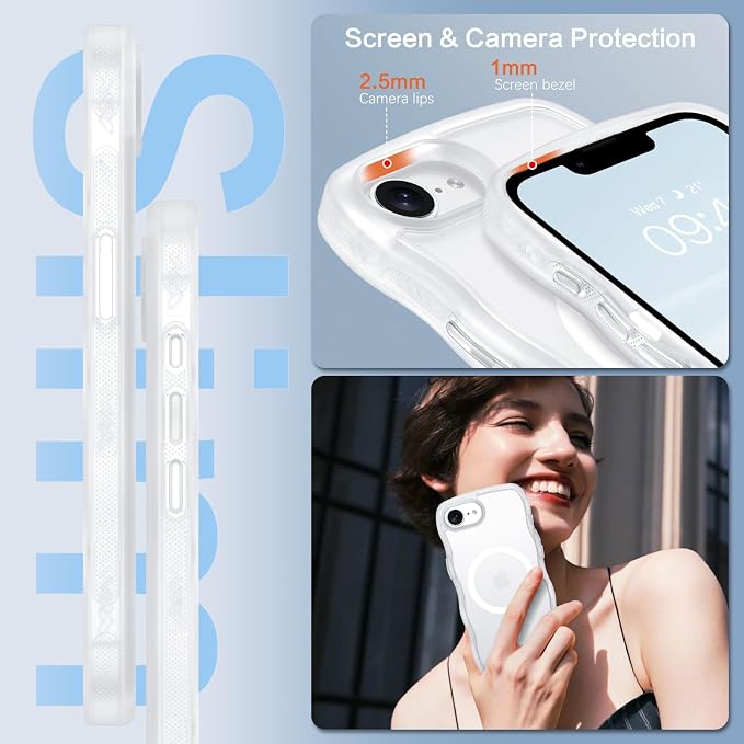 BENTOBEN Magnetic for iPhone 17e Case,Cute Wavy Frame [Compatible with MagSafe] Translucent Matte Anti-Slip Bumper Women Girls Boys Men Shockproof Drop Protective Phone Cover for iPhone 17e,Clear - Image 5