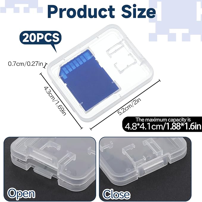 Clear Plastic Memory Card Case, 20 Pcs Transparent SD Card Case | Standard Memory Cards Holder Storage Boxes Compatible with Standard SD Cards, SDHC, SDXC, and TF Cards - Image 2
