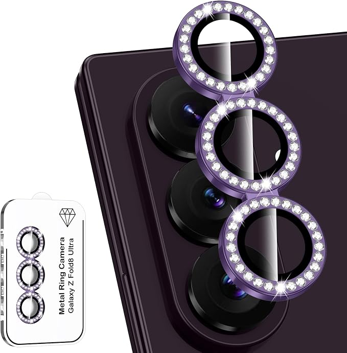 for Samsung Galaxy Z Fold 8 Ultra Camera Lens Protector, Individual Metal Ring Tempered Glass Lens Cover, [Strong Adsorption] Scratch Resistant Ultra-Thin HD Clear Lens Cover, 1 Set-Violet Diamond by Btscase