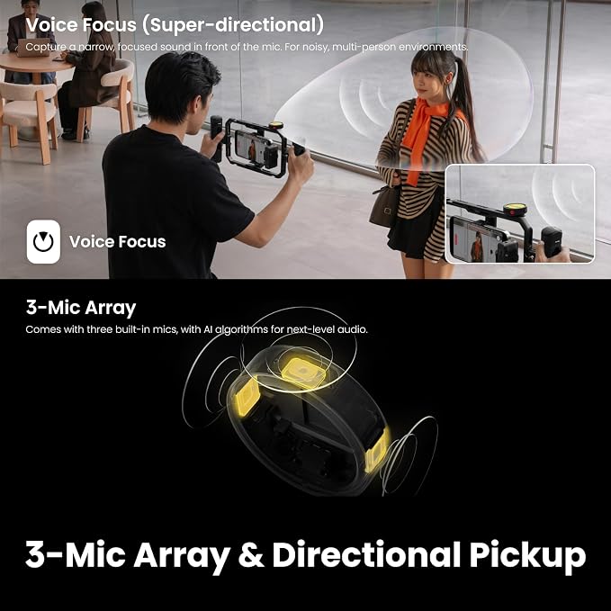 Insta360 Mic Pro (4 TX + 1 RX + Charging Case), Wireless Mini Lavalier Microphone for iPhone/Camera/Android, Video Recording, Vlogging, Bluetooth, Customizable E-Ink Display, 3-Mic Array, 30hrs Use - Image 3