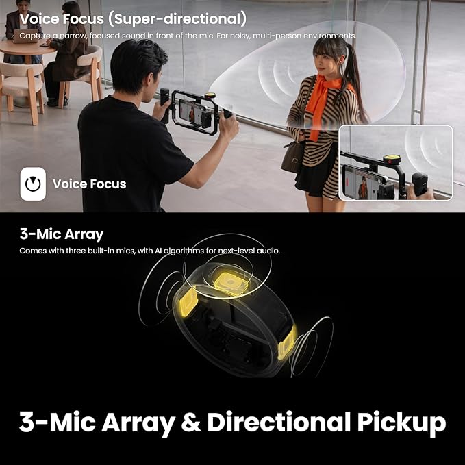Insta360 Mic Pro Transmitter, Wireless Mini Lavalier Microphone for iPhone/Camera/Android, Video Recording, Bluetooth, Customizable E-Ink Display, 3-Mic Array, 32-bit Float Internal Recording - Image 3