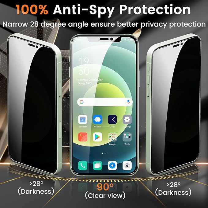Lesakit 3+3 Pack Privacy Screen Protector for iPhone 12 6.1-Inch with 3 Pack Camera Lens Protector, Anti Spy Tempered Glass Film 9H Hardness Bubble Free Case Friendly - Image 3