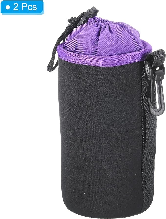 PATIKIL Camera Lens Bag, 2 Pcs 3.7" ID x 7.1" H Cylindrical Drawstring Lens Pouch with Thick Protective Neoprene, Lens Case for DSLR Camera Lens, Water Coffee Cups Black, Purple - Image 3