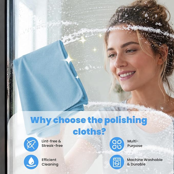 Puomue 12 Pack Microfiber Glass Cleaning Cloth, 10.8 Inch x 13.8 Inch, Lint Free Quickly Clean Windows, Mirrors, Glasses, Phone Screens, Camera Lenses (Grey+Blue+Green) - Image 3