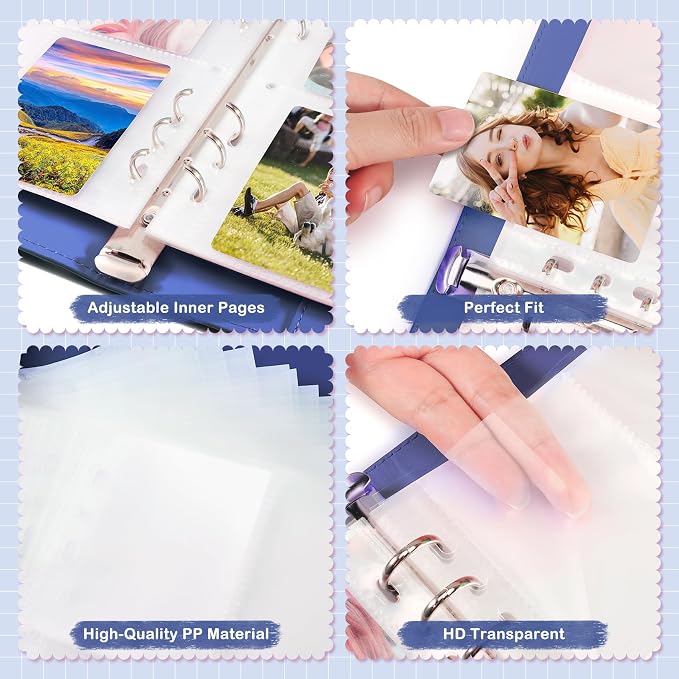 A5 Kpop Photocard Binder, PU Leather 6-Ring Album with Magnetic Closure, Includes 30 Pack 4-Pocket Pages for 240 Cards, Card Holder for Trading and Collectible Cards (Deep Blue) - Image 3