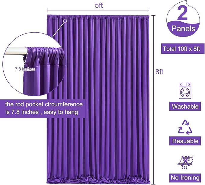 Purple Backdrop Curtain for Parties Wedding Wrinkle Free Purple Photo Curtains Backdrop Drapes Fabric Decoration for Birthday Party Photography 5ft x 8ft,2 Panels - Image 5