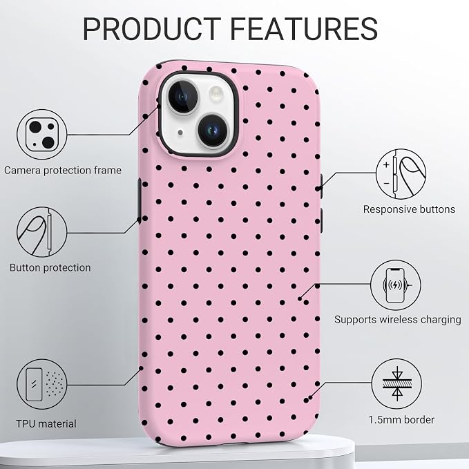 TPU Phone Case for iPhone 14, MagSafe Wireless Charging Compatible, Shockproof Slim Fit Protective Cover with Anti-Yellowing & Raised Camera Protection (Polka dot 4, iPhone 14) - Image 4