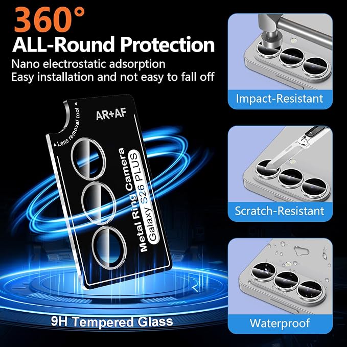 for Samsung Galaxy S26 Plus Camera Lens Protector, Individual Metal Ring Tempered Glass Lens Cover, [Strong Adsorption] Scratch Resistant Ultra-Thin HD Clear Lens Cover, Titanium Gray Ring - Image 2