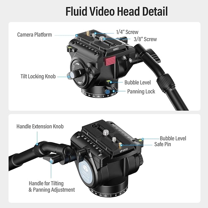 SIRUI SVM-145 Carbon Fiber Camera Monopod with Feet, 60.7" Professional Lightweight Travel Monopod with Fluid Video Head for DSLR Camera, One-Step Height Adjustment, Modular, Max Load 22lbs - Image 9