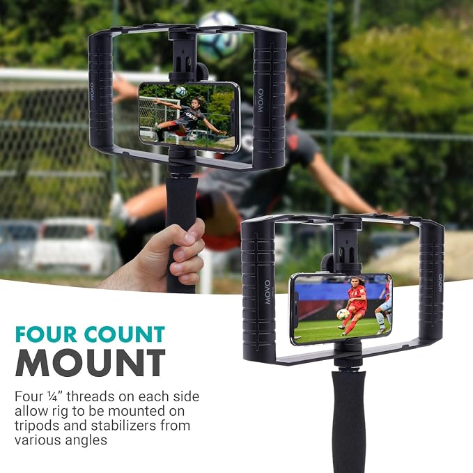 Movo SPR-20 Foldable Smartphone Video Rig Cage | Cold Shoe Mounts for Microphone or LED Light, Vlogging Mount Compatible with iPhone, Android - Image 6