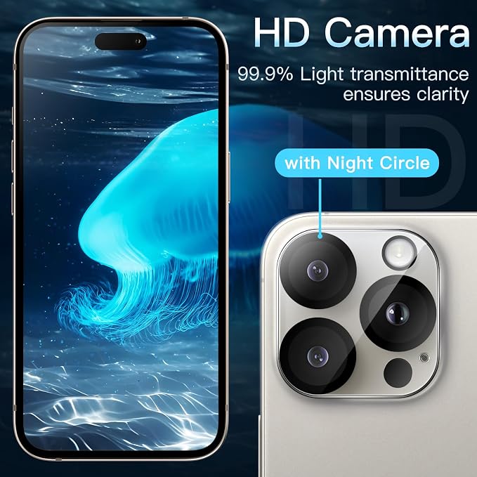 JETech Camera Lens Protector for iPhone 15 Pro/15 Pro Max, 3-Pack | 9H Tempered Glass, HD Clear, Anti-Scratch Protection, Night Shot Compatible, Case-Friendly - Image 5