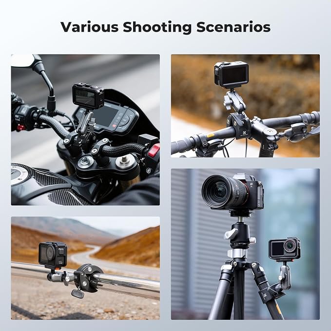 K&F CONCEPT Super Clamp Camera Mount Bike/Motorcycle | 360° Dual Ball Head Handlebar Tube Mount Quick Release Compatible with Action 5 Pro/4/3, MS101 - Image 3
