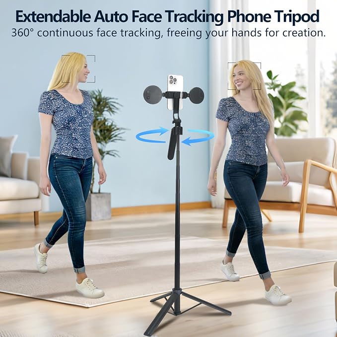 Auto Face Tracking Tripod for iPhone & Android with 2 LED Fill Lights | 360° Rotating Phone Tripod, 70.9″ Selfie Stick for Video Recording, Live Streaming - Image 2
