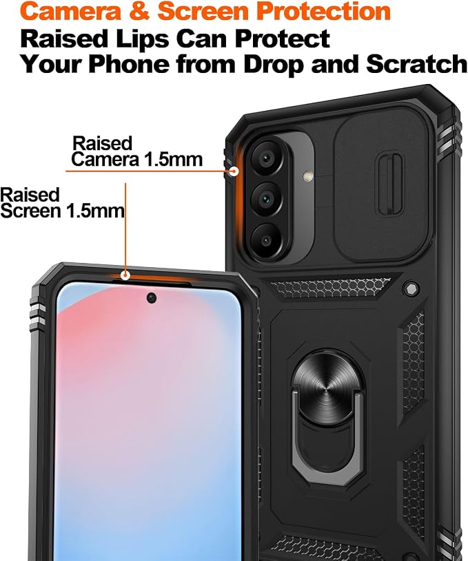 Gritup for Samsung A56 Case: A56 Samsung Phone Case with 2*Screen Protector, Magnetic Stand & Slide Camera Cover, Shock Proof Military-Grade Funda para A 56 Case Cover, Black - Image 4