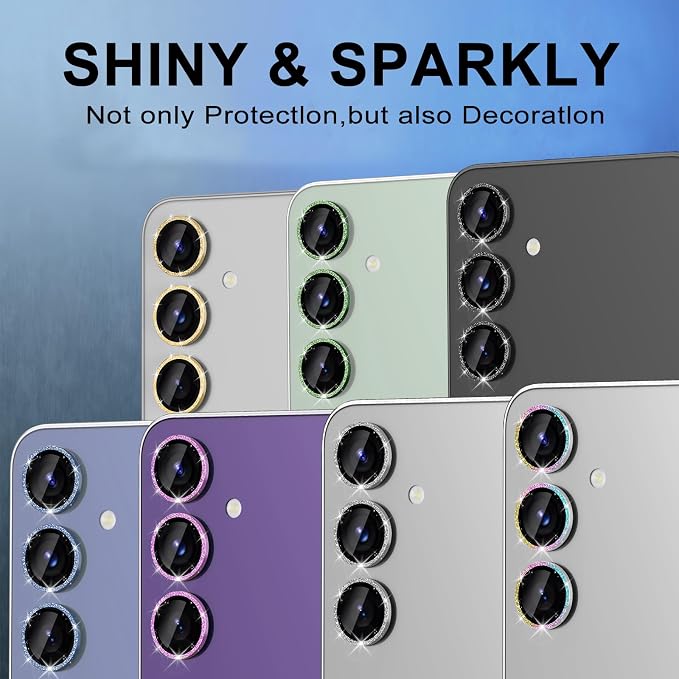 for Samsung Galaxy S23 FE Camera Lens Protector, Individual Metal Ring Tempered Glass Lens Cover, [Strong Adsorption] Scratch Resistant Ultra-Thin HD Clear Lens Cover, 1 Set-Gold Sparkly - Image 7