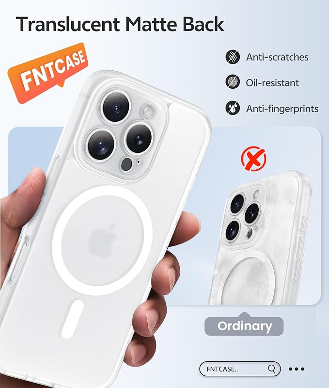 FNTCASE for iPhone 16 Pro Max Case, Fit for Magsafe, Glass Screen Protector | Full Camera Protection, Translucent Matte, 14FT Military Grade Drop Proof, Shockproof Protective Phone Cover, White - Image 6