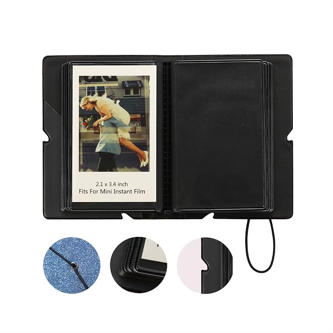 2x3 Instax Mini Photo Album, 28 Pockets. Glitter Blue, 1PK | Portable Wallet Size Album Stores 2x3 inch Instant Photos. Fits Polaroid, Instax Mini, Kodak Mini Prints and Zink. - Image 3