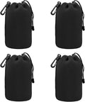 Camera Lens Bag, 4 Pack Protective Neoprene Lens Pouch with Drawstring & Carabiner, Lens Case for DSLR Camera Lens(S/M/L/XL) (L 4pcs) by Unknown