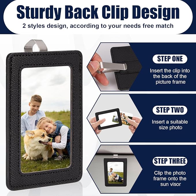 2 Pack Car Picture Frame Visor Clip Leather Sun Visor Photo Clip Holder Personalized Car Picture Holder Display Visor Photo Frame Vertical Horizontal fit 2.36"x3.54" Photo Mini Instant Film - Image 4