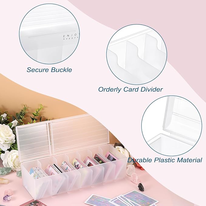 OwnMy Plastic Trading Card Storage Box Clear Trading Card Storage Case | Plastic Card Organizer Box with Dividers, Plastic Baseball Card Storage Box for Game Sports MTG TCG Cards, White - Image 4