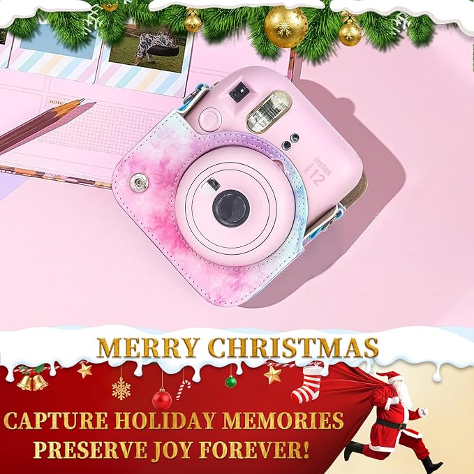 CAIYOULE Camera Case for Fujifilm Instax Mini 12 Instant Film Camera | Protective Camera Case, Camera Crossbody Bag for Fuji Mini 12 with Photo Album, Adjustable Shoulder Strap, Blue Pink - Image 2