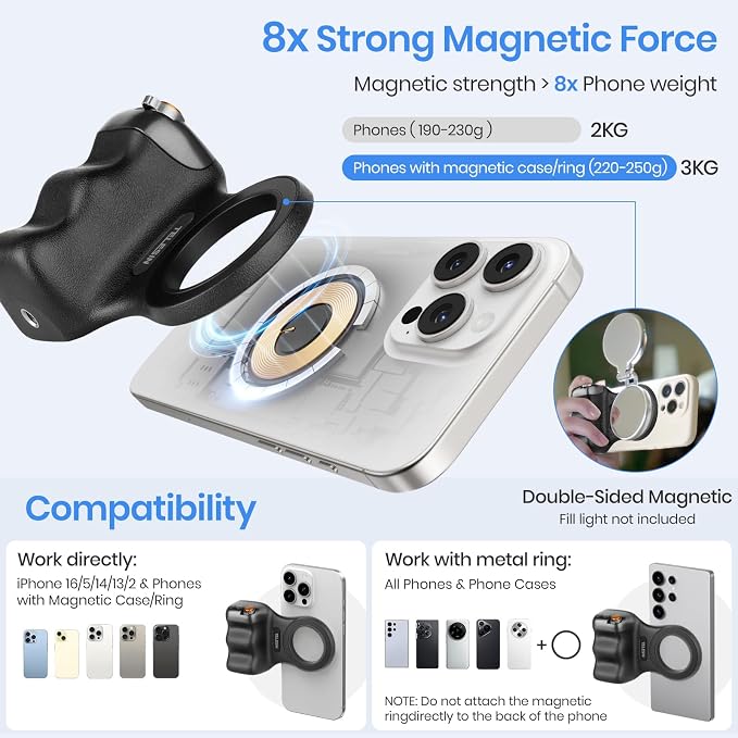 Magnetic Phone Camera Grip,Shooting Holder Selfie Handle Snap(Black) | Wireless Shutter for iPhone 17 16 15 14 Android Cellphone Vlog Photography - Image 4