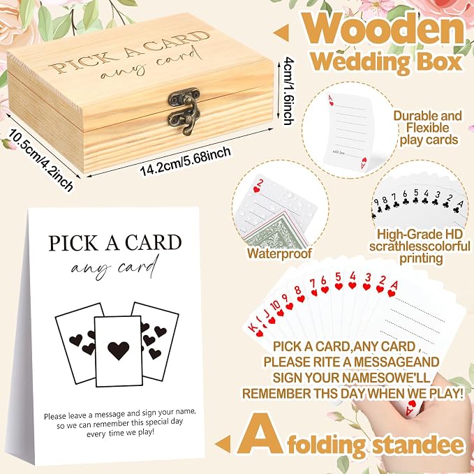 AceOrbit 57 Pack Green Wedding Guest Book Playing Cards Set with Wooden Box | Wedding Signing Guestbook Alternative Personalized Blank Deck of Cards for Garden Guest Reception Vegas Bridal Shower Games - Image 3