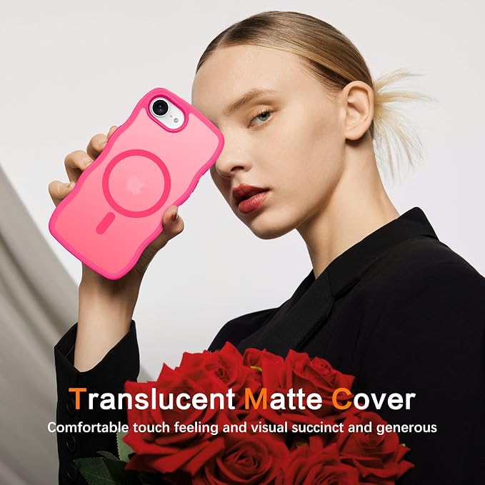 BENTOBEN Magnetic for iPhone 17e Case,Cute Wavy Frame [Compatible with MagSafe] Translucent Matte Anti-Slip Bumper Women Girls Boys Men Shockproof Drop Protective Phone Cover for iPhone 17e,Hot Pink - Image 4