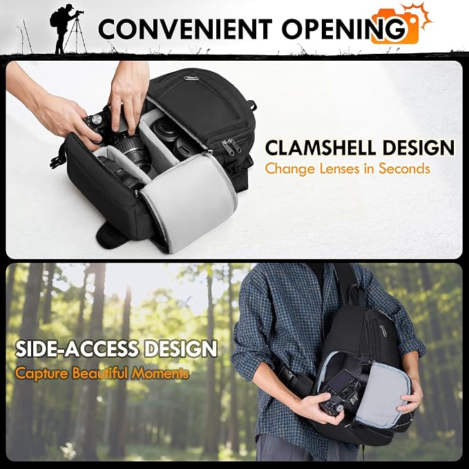 RAINSMORE Camera Sling Bag, Small Dslr/Mirrorless Camera Bag & Case | Waterproof Camera Bags for Photographers, with Removable Padded Insert & Tripod Holder, Compatible with Canon/Nikon/Sony/Fuji - Image 4