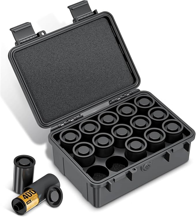 JJC Sturdy Secure 35mm Film Case Canister Holder, IP67 Waterproof | Container for 15 Rolls 35mm Negative Film, Anti-Shock Light-Sealed Negative Film Organizer Storage Box for Travel (No Film by JJC