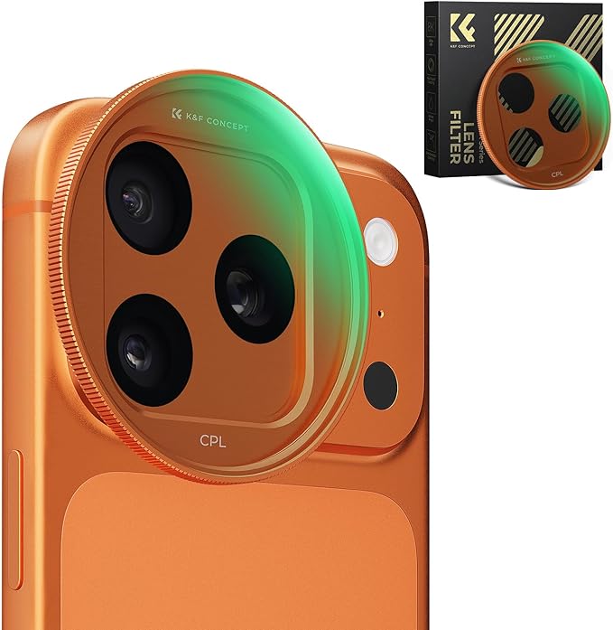 K&F CONCEPT Snap-On CPL Filter Compatible with iPhone 17 Pro Max/17 Pro | 9.5g Ultra-Lightweight Polarizing Filter with Snap-on Deco Mount, AGC Glass 28-Layer Coating Anti-Reflection, FA301 by KFCONCEPT