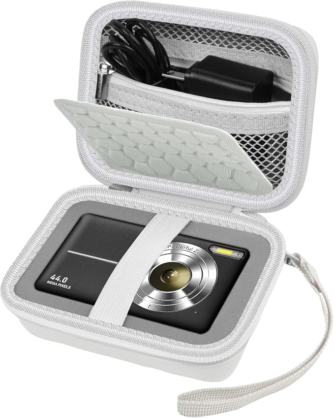 Comecase Digital Camera Case for Kodak FZ55/FZ45 and for CAMKORY, White | Hard EVA Shell,Pre-Cut Foam, Accessories Mesh Pocket, Wrist Strap, Compact for Travel, School and Daily Storage, Case only by COMECASE