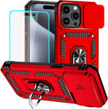 HNHYGETE for iPhone 15 Pro Case with HD Screen Protector: [Military Grade 20ft. Drop Tested] Ring Shockproof Protective Phone Case for - iPhone 15 Pro (Red) by HNHYGETE