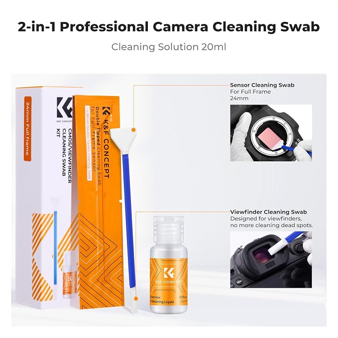 K&F CONCEPT 24mm Full Frame Sensor Cleaning Kits, with 20ml Sensor Cleaner | Sensor SwabsX5, Vacuum Sealed, Gentle Cleaner, Multi-Device Use, Precision Cleaning,for Nikon Sony Canon Camera Clean,MA01 - Image 2