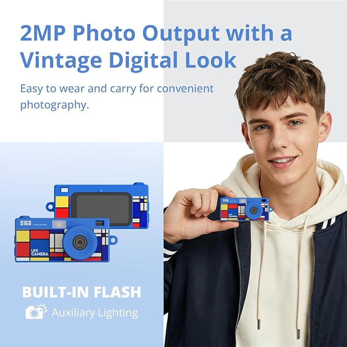Mini Keychain Digital Camera, Y2K Retro Pocket Camera with 1.47 Inch Screen, 1440P Video, 2MP Photos, 16GB Card, Flash, Type C, Tiny Vintage Camcorder for Kids Teens Travel Vlog (Blue) - Image 5