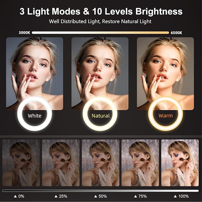 10'' Desk Ring Light with Stand – Zoom Lighting with Phone Holder for Computer・Video Calls・Conference – CRI95 LED Adjustable Circle Light, 10'' Large Lamp Head, Content Creator Friendly - Image 4