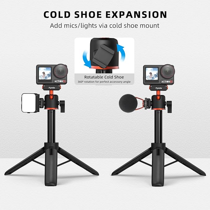 BRDRC Action 5 Pro Tripod Accessories, 21” Extension Rod Mini Table Desk Selfie Stick Portable Handle Grip Quick Release Stand with Cold Shoe for DJI Osmo Action 5 Pro 4 3 Camera - Image 4