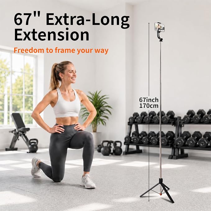 67" Phone Tripod Selfie Stick for iPhone & Android with Wireless Remote | Extendable Cell Phone Stand Lightweight Travel Tripod Phone Holder for Video Recording, Live Streaming, Photography - Image 3