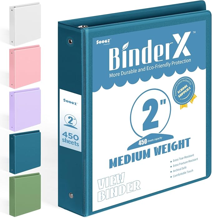BinderX 3 Ring Binder 2 Inch, 2" Clear View Binder, Navy Blue, Letter /A4 | Extra Durable, PVC-Free, Customizable, Interior Pockets, 450-Sheet Capacity, Eco-Friendly, Reinforced Hinge, School, Office by Sooez