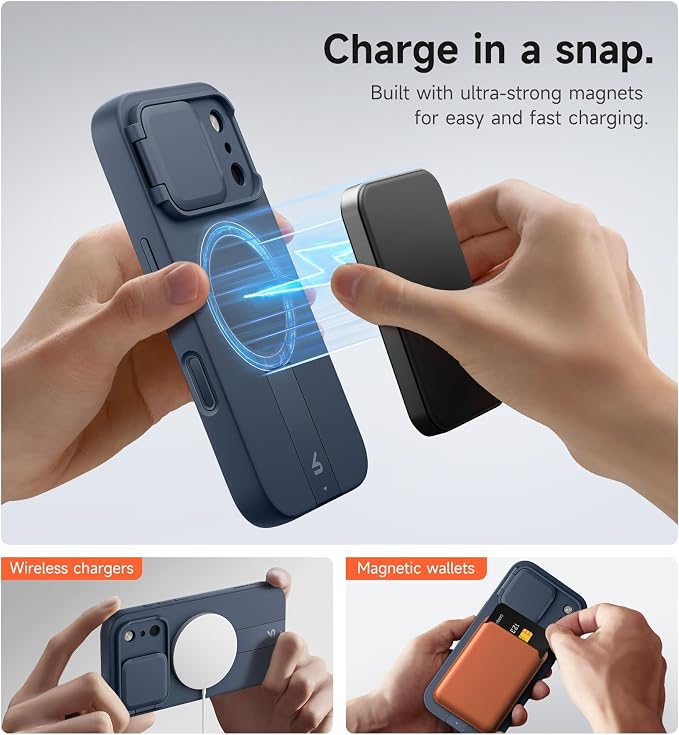 SURITCH for iPhone 17 Pro Case with Camera Control Cover, Camera Cover and Adjustable Kickstand, Compatible with MagSafe, Shockproof Bumper Protective Cases 6.3 Inch, Blue - Image 3