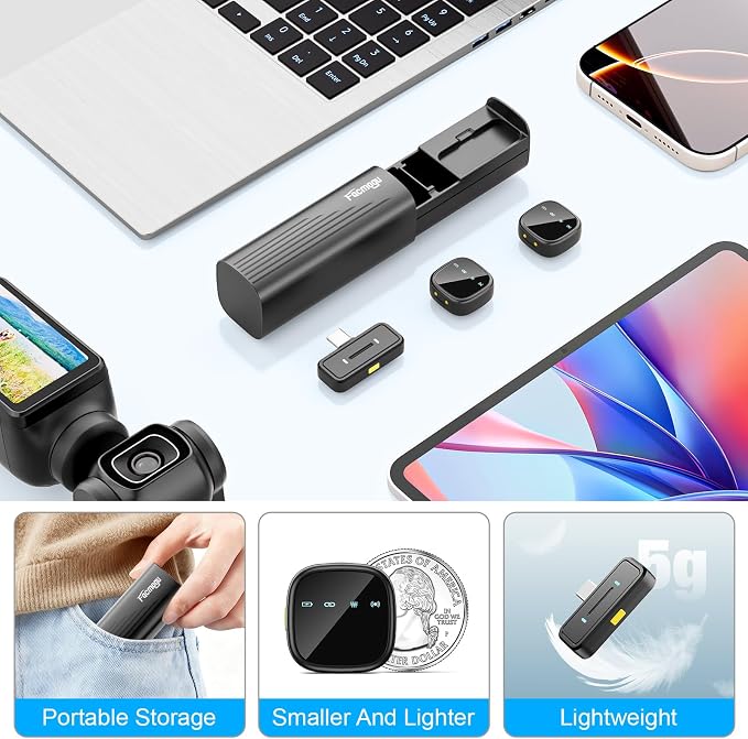 Facmogu K26 AI Noise Reduction Wireless Lavalier Microphone for Android & iPhone15/16/17(USB-C Plug), Reverb, Magnetic Mini Lav Mic Lapel Clip on Mic with Charging Case for YouTube, TikTok, Vlogging - Image 8