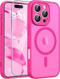 FNTCASE for iPhone 16 Pro Case, Fit for Magsafe, with Screen Protector | Full Camera Protection, Translucent Matte, 14FT Military Grade Drop Proof, Shockproof Protective Phone Cover, Hot Pink by FNTCASE
