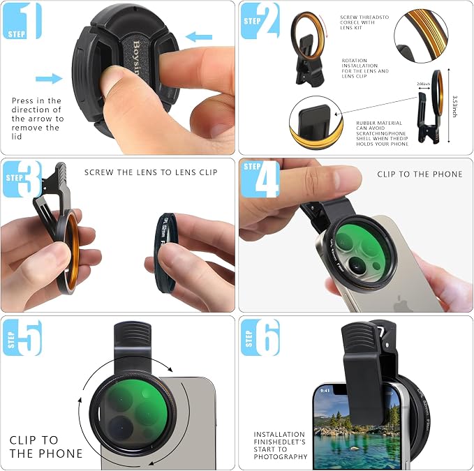 52MM CPL Filter - Clip-on Circular Polarizer Lens Filter, Ultra Slim Multi-Coated, Compatible with iPhone 15 14 13, Samsung, Google Pixel & Other Smart Phones - Image 5