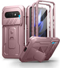 Dexnor for Google Pixel 9a Case with Slide Camera Cover & 2 Front Frames & Built-in Screen Protector & Heavy-Duty Kickstand, Full-Body Protective Cover Rugged Bumper Cases for Pixel 9a,Peony Pink by Dexnor
