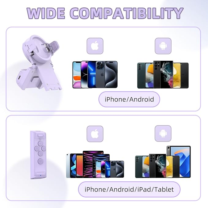 MILOUZ Remote Control Scrolling for Tiktok with Phone Stand,Page Turner for Kindle App E-Book,Bluetooth Camera Shutter Remote for iPhone, Android,iOS,iPad,Tablet (Purple) - Image 8