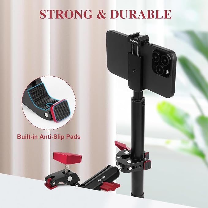 Super Clamp Double Camera Clamp,Dual Clip Mount with Magic Socket Arm - 3/8" & 1/4" Screw, Heavy-Duty Clamps for Desk & Cross Bars& Tripod & Handlebar,All Metal -Max Load Capacity 8.8LB,JC010 - Image 3