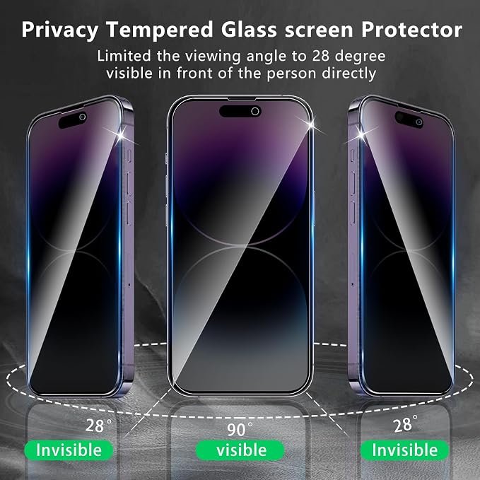 3+3 Pack Privacy Screen Protector Designed for iPhone 14 Pro With 3 Pack Camera Lens Protector,Full Coverage Anti-Spy Tempered Glass Film,9H Hardness,Bubble Free,Easy to Install - Image 7