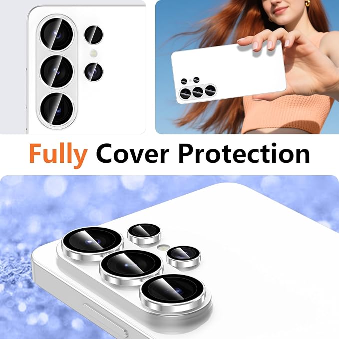 for Samsung Galaxy S26 Ultra Camera Lens Protector, Individual Metal Ring Tempered Glass Lens Cover, [Strong Adsorption] Scratch Resistant Ultra-Thin HD Clear Lens Cover, Titanium Silver Ring - Image 8